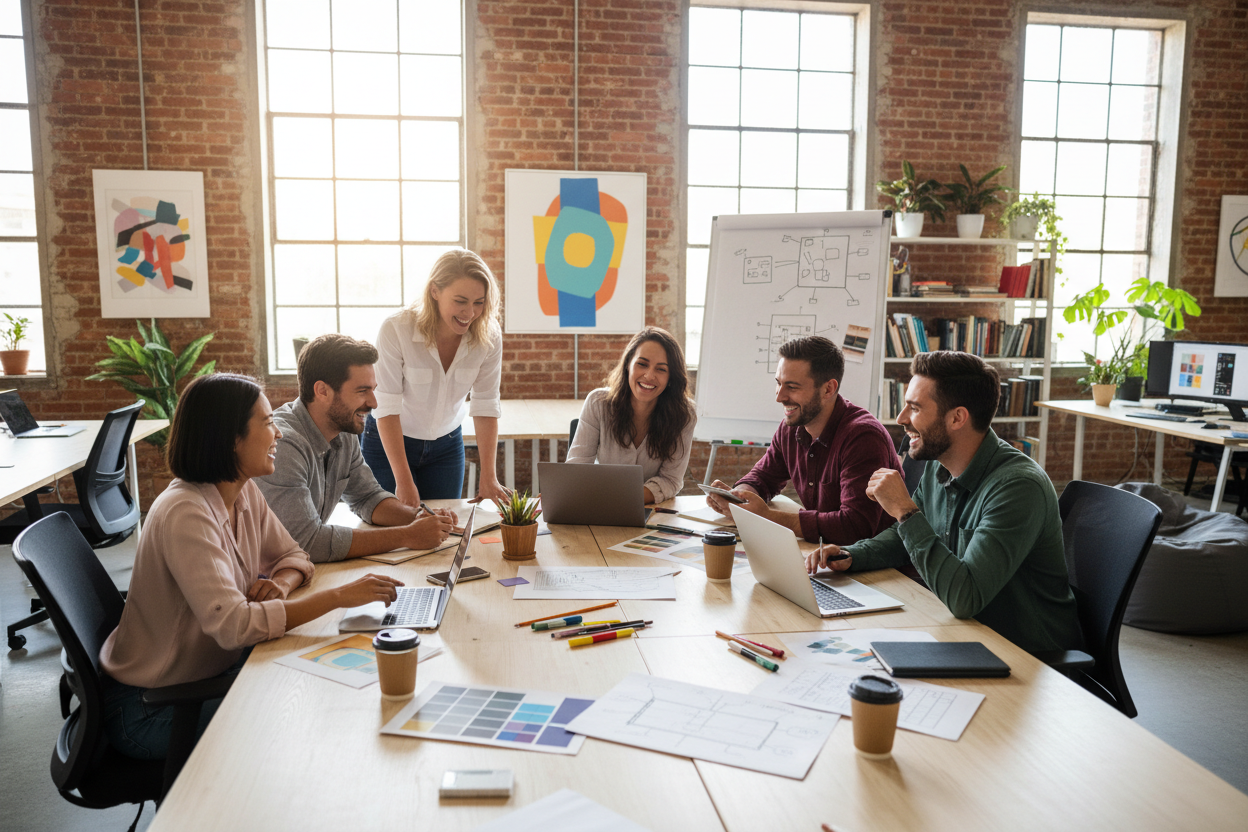 Designers working togetrher happy